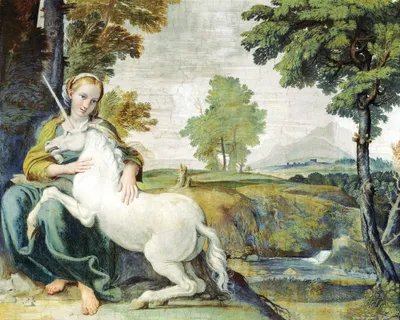 Produktbild von Domenichino Kunstdruck Bild - Die Jungfrau Und Das Einhorn, 1602 (40 x 50 cm)
