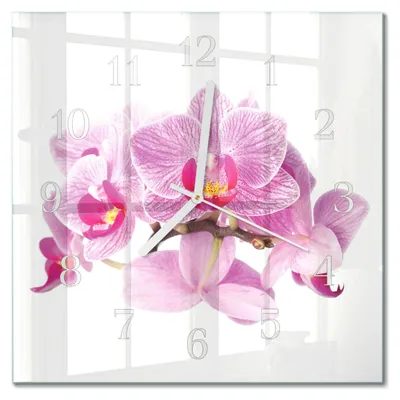 Produktbild von Tulup Glasuhr Wanduhr Küchenuhr Echt-Glas 30x30 cm Modern Dekorativ Geräuschlos Weiße Zeiger - Orchideen