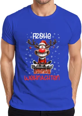 Produktbild von Frohe Weihnachten lustiger Elch Reh Rentier - Weihnachten Xmas Christmas Herren T-Shirt, Blau, M