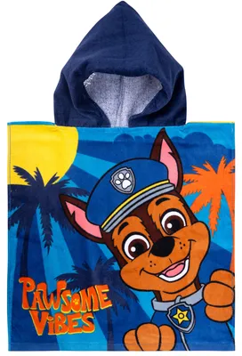 Produktbild von Paw Patrol - Pawsome Vibes Badeponcho für Jungen Handtuch Kinder Badetuch mit Kapuze 100% Baumwolle 50 x 100 cm Blau