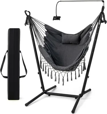 Imagen del producto de Silla colgante con estructura de acero, con altura ajustable y soporte para teléfono móvil