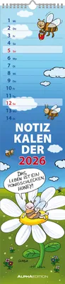 Produktbild von Alpha Edition - Notizkalender HUMOR 2026 - Streifenplaner 15x64 cm - Wandkalender mit lustigen Sprüchen & Cartoons - für Notizen - Humorvoller Küchen- & Wandplaner
