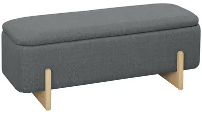 Image de Banc avec rangement - Banc de rangement rembourré - Imitation lin - 111 x 44 cm - Gris foncé