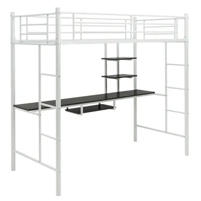 Produktbild von COSTWAY Hochbett mit Schreibtisch, Etagenbett mit 2 Leitern, Stockbett aus Metall, Bettrahmen für Teenager und Erwachsene, Weiß