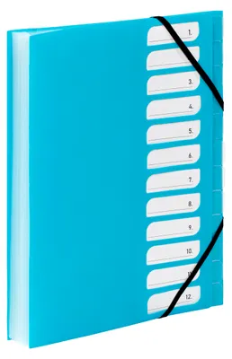 Produktbild von A4-Archivmappe mit 12 Fächern – ausziehbarer Schreibtischorganizer – A4-Dokumentenmappe mit Register – Gummibandverschluss – blau-türkis
