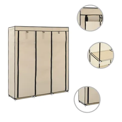 Image de vidaXL Armoire avec compartiments et tringles Crème 150x45x175cm Tissu
