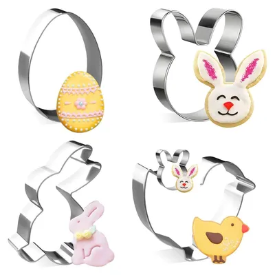 Produktbild von Oster-Ausstechformen, 4-teiliges Set, Oster-Ausstechformen, Osterhasen-Ausstechform, Oster-Ausstechformen, Kaninchen, Küken, Ei, Hasenkopf, ideales Ostergeschenk & für Osterkekse