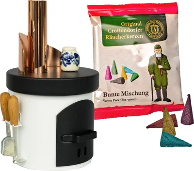 Produktbild von Crottendorfer Räucherofen Küchenherd Weiß - inklusive Probepackung Räucherkerzen - 2215