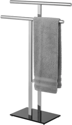 Produktbild von Unyqoos® T-förmiger Steh-Handtuchständer aus Edelstahl mit schwarzer Sicherheitsglas-Bodplatte, 50 x 81,5 x 20 cm – für Bad & Schlafzimmer