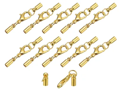 Image de Fermoirs à chaîne pour cordon en cuir de 3 mm - Embouts avec fermoir à mousqueton - Fabrication de bijoux DIY - 10 pièces, couleur or