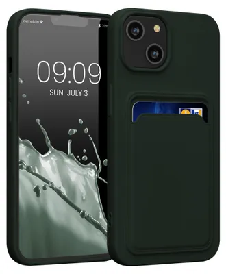 Produktbild von kwmobile Handyhülle für Apple iPhone 14 Hülle mit Kartenfach - TPU Case - Kabelloses Laden - Schutzhülle Cover in Dunkelgrün