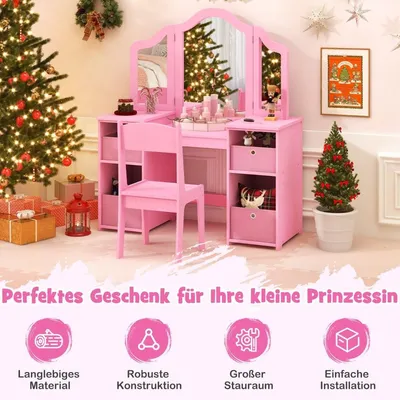 Immagine prodotto di Set da toeletta e scrivania per bambini, 2 in 1 con specchio rimovibile
