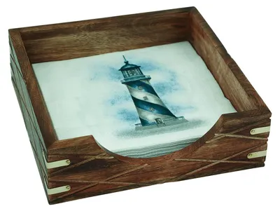Serviettenhalter aus Mangoholz/Messing, 19,5 x 19,5 x 5,8 cm