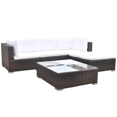 Immagine prodotto di vidaXL Set di 5 pezzi da giardino con cuscini in rattan marrone