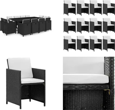 Produktbild von vidaXL 13 tlg. Garten Essgruppe mit Auflagen Poly Rattan Schwarz - Gartenmöbel-Set - Gartenmöbel-Sets - Gartentisch Und Stühle - Gartentische Und Stühle