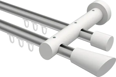 Produktbild von Interdeco Innenlaufstange / Gardinenstange mit Innenlauf Silbergrau / Weiß, Typ Talent Bero (Konus Schräge), 20 mm Ø 2-läufig, 100 cm