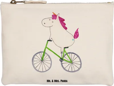 Produktbild von Mr. & Mrs. Panda Kulturbeutel Einhorn Radfahrer Grösse XL Große - Weiß - Geschenk, Einhörner, Liebeskummer, Radfahren, Unicorn, Schlampermäppchen, Etui, Waschbeutel