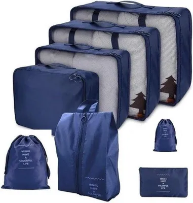 Produktbild von Famanu Reiseorganizer Set 8-teilig - Faltbare Kofferorganizer in Marineblau