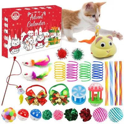 Immagine prodotto di Calendario dell'Avvento a tema gatti 2026 - 24 giorni fino a Natale - 24 giocattoli interattivi per gatti - Calendario dell'Avvento per gattini e amanti degli animali