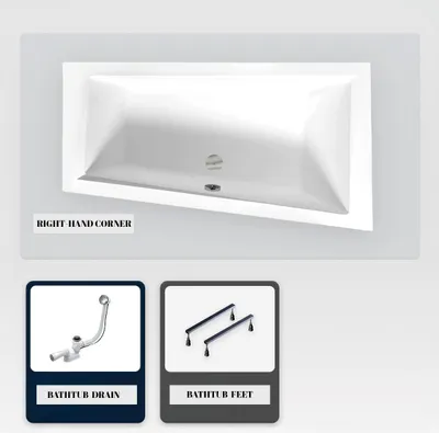 Produktbild von Asymmetrische Badewanne - 160 x 90 cm - Rechts - ohne Verkleidung - mit Füßen - Ablaufgarnitur Chrom - INTIMA