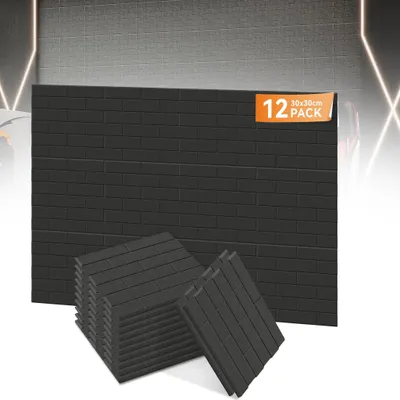 Obrázek produktu pro LZQ sada 12 čtvercových akustických panelů 30x30x0,9 cm samolepicí cihlový vzhled zvukové izolace černá