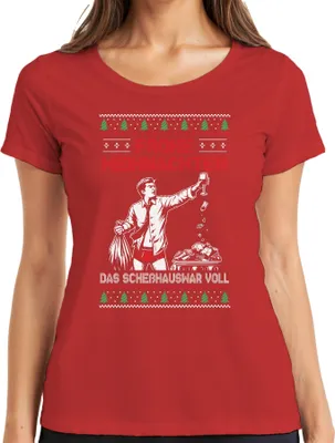 Produktbild von Frohe Weihnachten Sarkasmus - Ugly Christmas Sweater Damen T-Shirt, Rot, 3XL