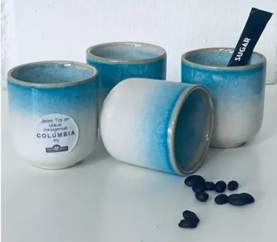 Produktbild von vanWell EspressoBecher 13cl 4erSet Steingut (meeresblau) -