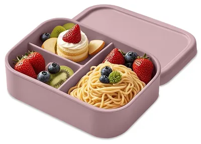 Produktbild von Silikon-Bento-Lunchbox – BPA-freier Lebensmittelbehälter mit Fächern, mikrowellengeeignet und auslaufsicher – 800 ml für Kinder und Erwachsene, Schule, Büro, Picknick