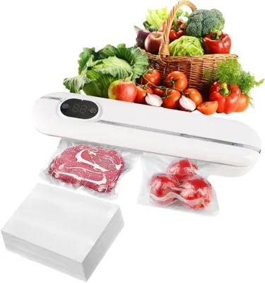 Immagine prodotto di Macchina per il sottovuoto - Dispositivo per sigillare pellicole - Conservazione degli alimenti - Funzione 5-in-1 - 100 sacchetti - Bianco