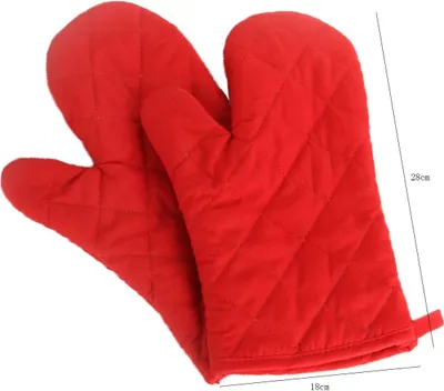 Produktbild von Hitzebeständig Ofenhandschuhe Verdickte Hitzeresistente Topfhandschuhe Topflappen Backhandschuhe, Baumwolle, 1 Paar Rot