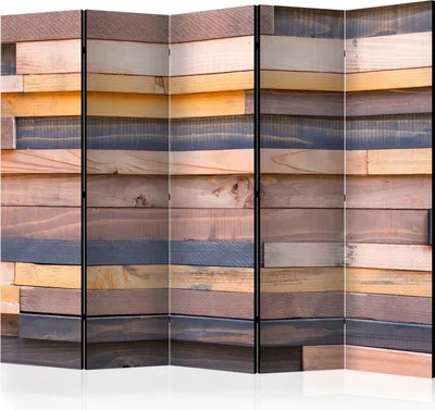 Image de Cloison acoustique en bois Paravent photo 225 x 172 cm imprimé recto-verso sur toile intissé Mousse acoustique Cloison Paravent espagnol Brise-vue Bureau à domicile Aspect bois Planches en bois f-B-0045-z-c