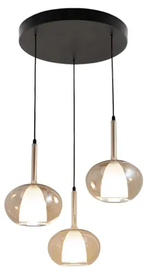 Image de Suspension Edolo Ø450 Mm En Métal Et Verre Borosilicate Ambré, 3 X E27 40 W, Ip20, Classe 1 - Design Moderne Pour Intérieurs
