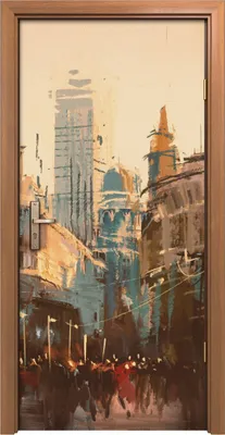 Produktbild von Türposter 90x200 cm Türaufkleber Türtapete Türfolie Klebefolie Stadt modern Menschen Straße Gebäude