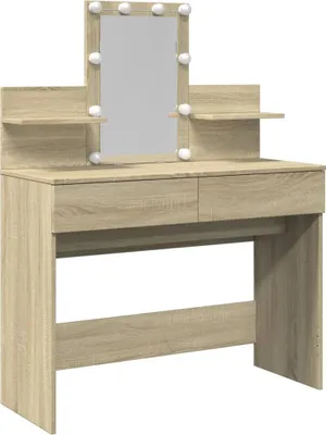 Image de vidaXL Coiffeuse avec éclairage LED Chêne Sonoma 100x40x130 cm