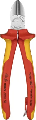Zdjęcie produktu dla Knipex 70 06 180 T, Szczypce tnące ukośne, 4 mm, Stal, Plastik, Pomarańczowy, Czerwony, 57 mm