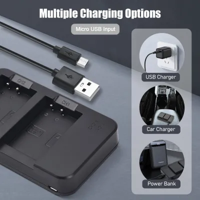 A product image showing a battery charger and its charging options.
