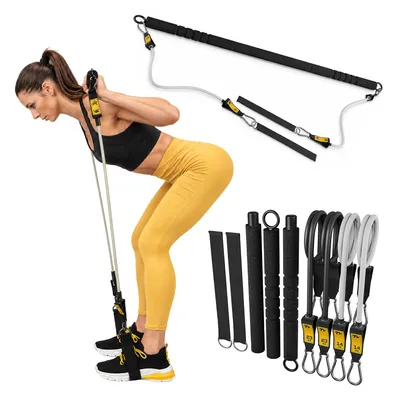 Produktbild von TREX SPORT 8-teiliges Widerstandsbänder Set mit Pilatesstange TX-023TS | 14–37 kg Widerstand | Fitnesszubehör für Zuhause, Yoga & Ganzkörpertraining