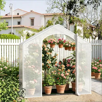Imagen del producto de Invernadero para terraza, invernadero con puerta de arco enrollable y cremallera, tienda de cultivo para invierno, invernadero para exteriores