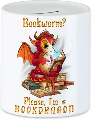 Produktbild von Bookworm? Please, I Am A Bookdragon Spardose Buch Lesen Bücherwurm Drachen Bildung Bücher