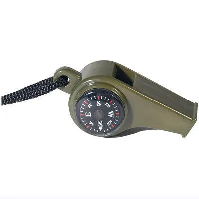 Image de Sifflet de signalisation olive avec boussole et thermomètre