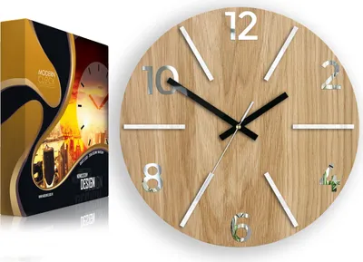 Produktbild von ModernClock, Wanduhr, Wohnzimmer, 33cm, große Wanduhr aus Eiche, Aksel weiß&spiegel