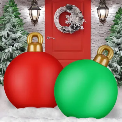 Productafbeelding van Opblaasbare kerstballen - Set van 2 - 60 cm - Grote kerstballen - Outdoor - Opblaasbaar - PVC - Decoratieve ballen