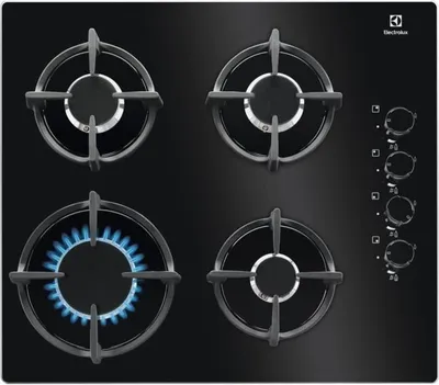 Immagine prodotto di Electrolux KGG6407K, Nero, da incasso, 60 cm, Gas, Vetro, 4 zone/zone