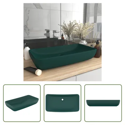 Produktbild von The Living Store Luxus-Waschbecken Rechteckig Matt Dunkelgrün 71x38 cm Keramik