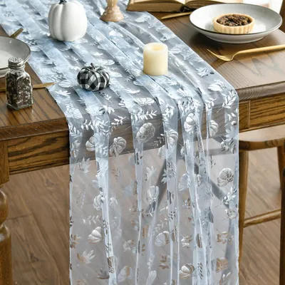 Immagine prodotto di Runner da Tavola in Tulle Decorativo Autunnale Zucche Argento-Blu 70x300