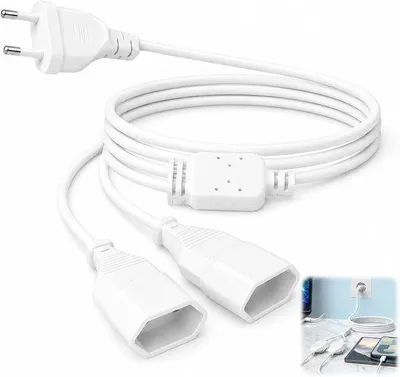 Zdjęcie produktu dla Przedłużacz 2 w 1 - Biały - 0,5 m - Płaski kabel z 2 gniazdami - Do użytku wewnętrznego