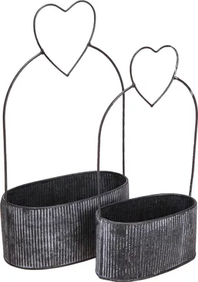 Produktbild von Deko Herz-Schalen Set 2x Metall Schwarz Oval Vintage-Look