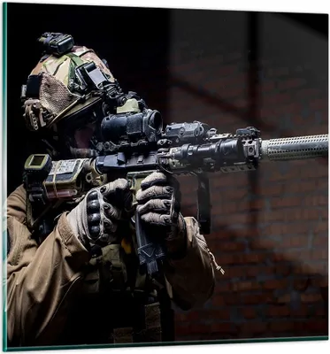 Produktbild von Bilder auf glas - Soldat Gewehr - 60x60cm - Glasbilder - Wandbilder - Bilder - Kunstdruck - zum Aufhängen bereit - Wanddekoration aus Glas - Glas Bilder - Wandbild auf Glas - Einteilig - GAC60x60-3785