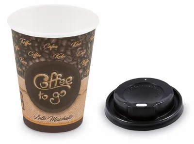 Produktbild von 100x Kaffeebecher L 'Latte Macchiato' mit Trinkdeckel schwarz 350 ml 420 ml
