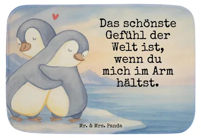 Produktbild von Mr. & Mrs. Panda Badematte Pinguine Kuscheln Design - Weiß - Geschenk, Badezimmerteppich, für Partner, Hochzeitstag, Valentinstag, bad läufer, Badezimmer Matte, Frauen